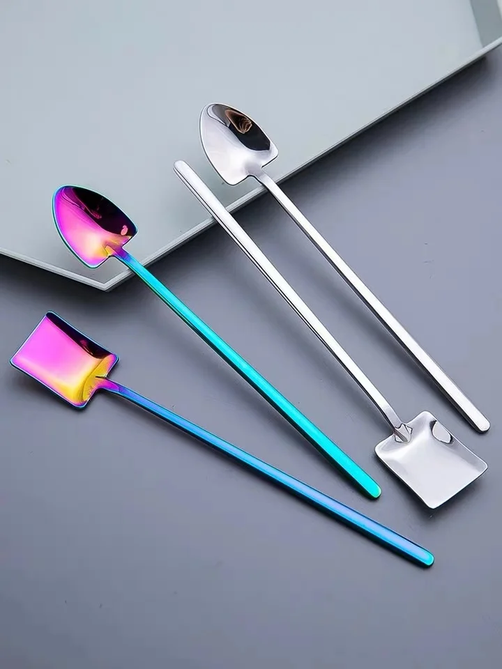 Creative 304 stainless steel long ice cream mixing cute spoon cocktails coffee dessert stirring spoons