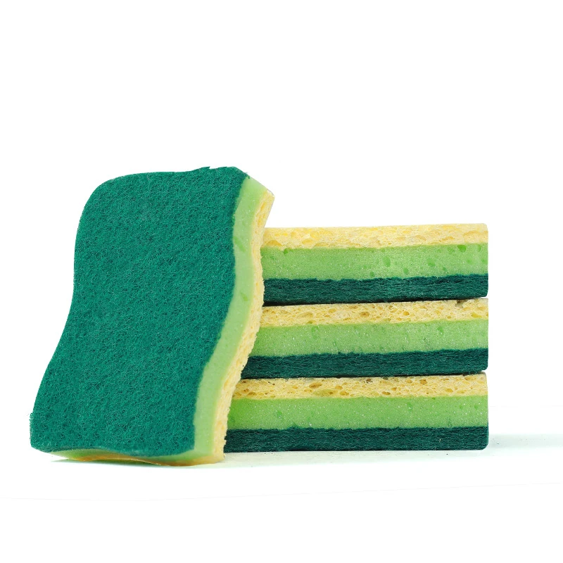 S shape Non scratch wet cellulose sponge with  sponge scouring pad