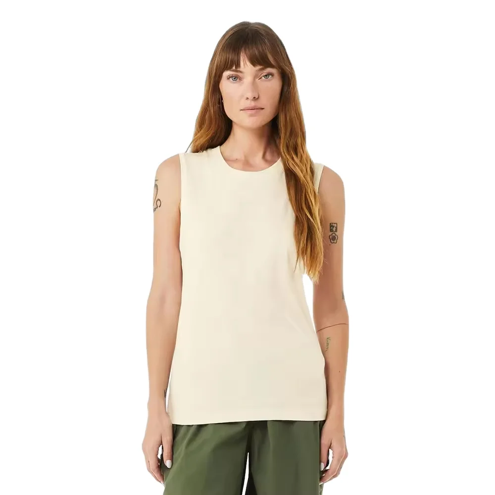 Sunton light yellow sports wear tank top low crew neck sleeveless regular size tank top polyester & cotton fast dry tank top