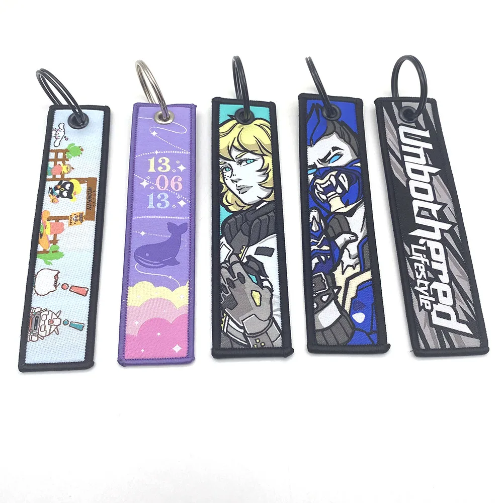 YYX Custom Car Fabric Flight Embroidery woven Keychains Fob Anime Jet Tag key holder