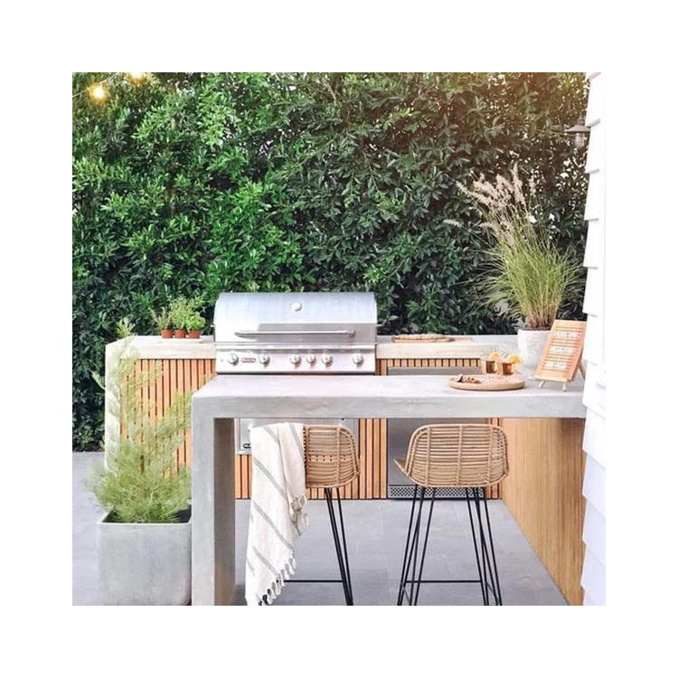 Customized Wood grain style outdoor kitchen set  for grill modular outdoor kitchen cabinet modern outdoor kitchen bbq island