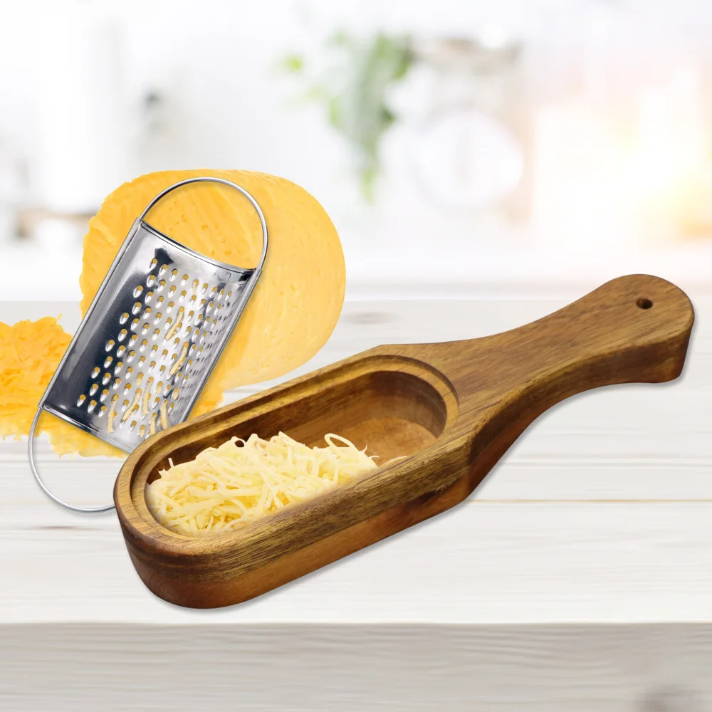 Multi-functional manual cheese grater with wood handle storage container stainless steel