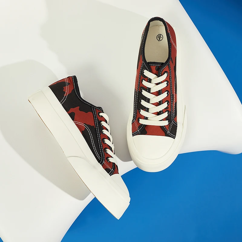 High Quality Custom Print Cow Lace Up Canvas Trendy Platform Shoes Rubber Sole White Shoes For Women