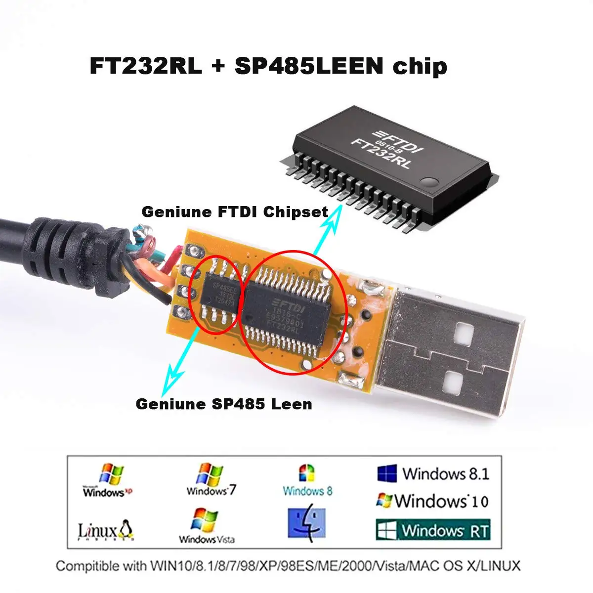 USB to RS485 Level Serial UART Converter Cable FTDI Chipset 6 Way Wire End Stripped Cable USB RS485