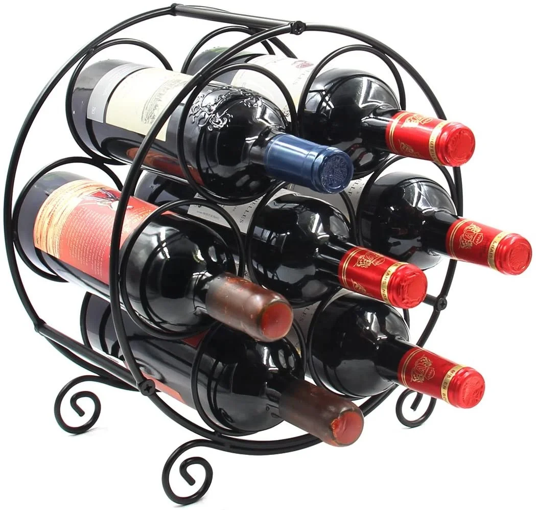 Counter-top 7 Bottles Wine Organizer Stand, Metal Free Standing  Water Bottle  Storage Holder Rack