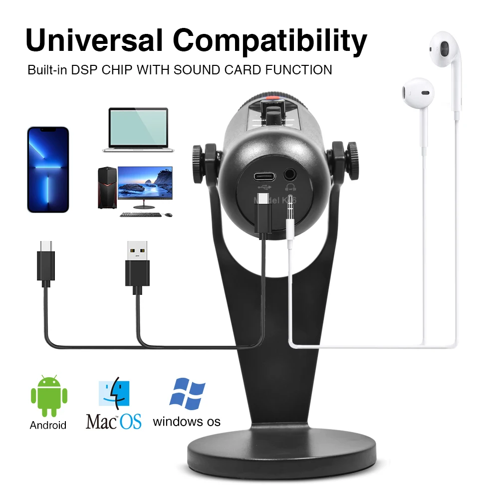 New K-6 USB Wireless Microphone For Laptop PC Computer Desktop Condenser Mic Set For Podcasting Gaming  With Adjustable Stand