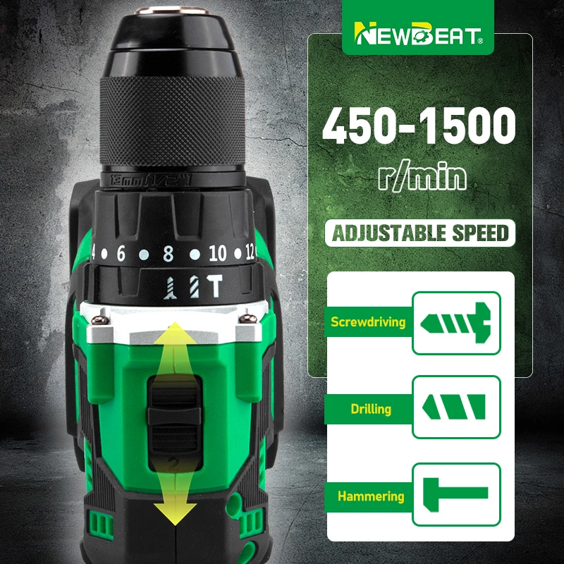 NewBeat Electric Power Battery Brushless Driver Drilling Machines for Wood 21v Cordless Drill Impact