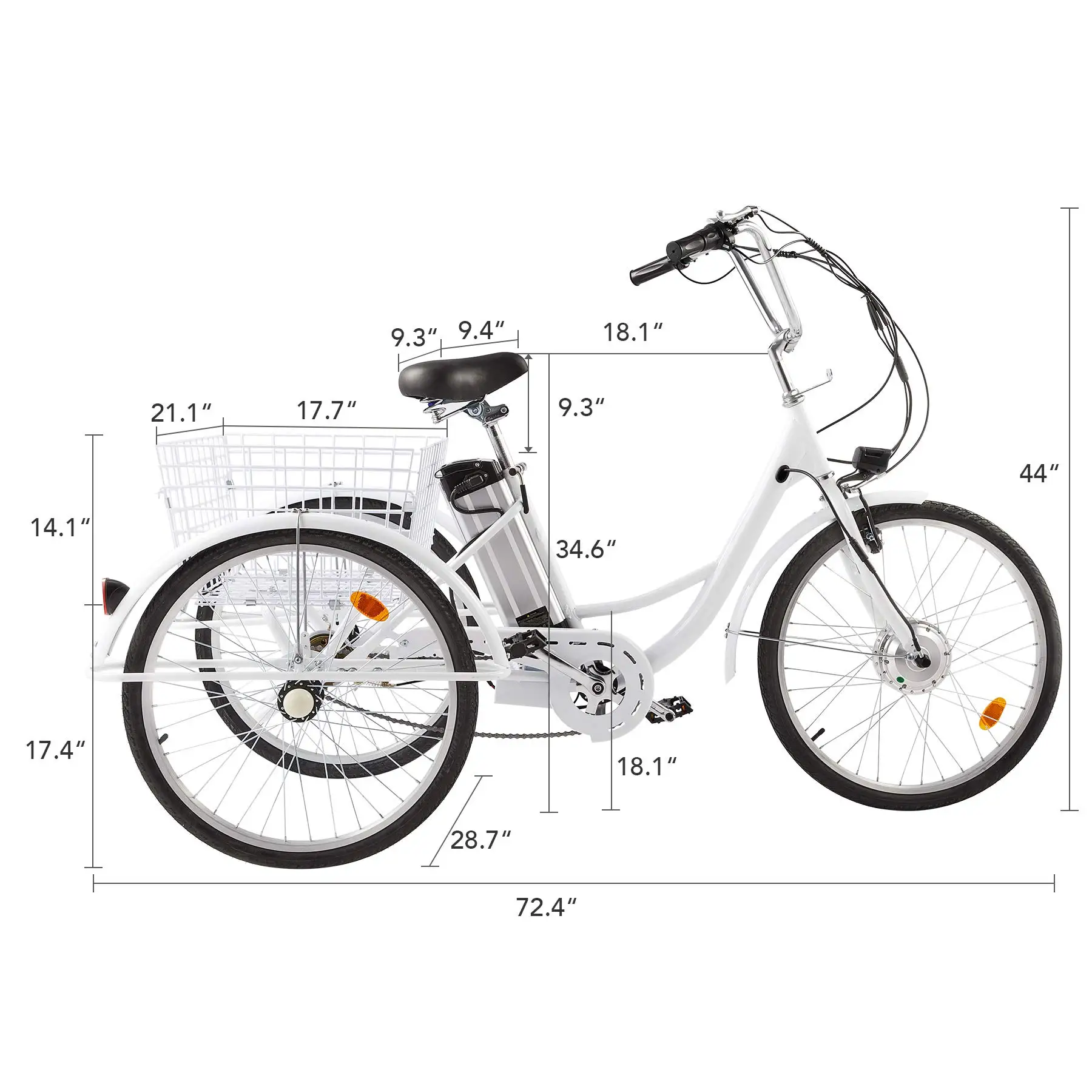 LEWEE 24inch 26inch Electric Cargo Tricycle Motor 36V Battery 3 Wheel Bicycles 250W Brushless Ebike Trike with Basket For Adult