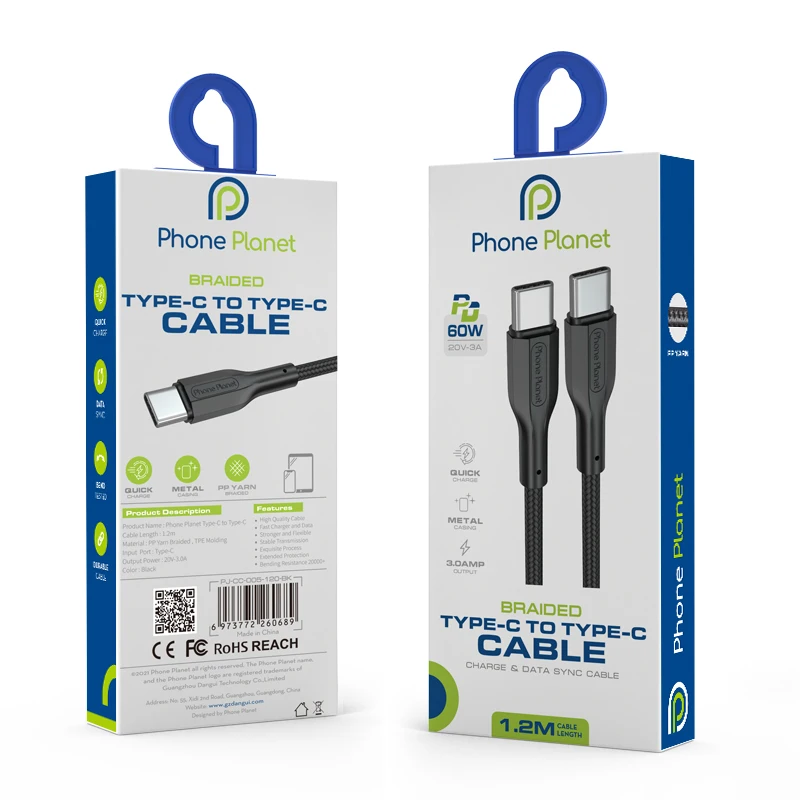 Phone Planet PD 60W usb c cable 3A fast charging cable usb tipo c 1.2m 2m usb cable