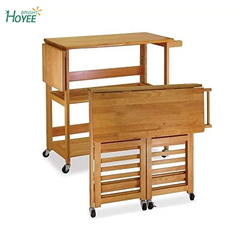 Simple and convenient folding Kitchen Cart with bamboo mobile pulley