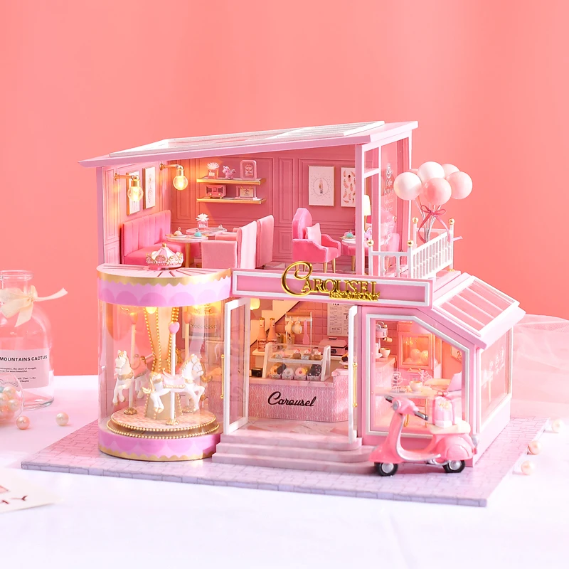  DIY Doll house Wooden doll Houses Miniature House Furniture Kit Casa Music Led Toys for Children Birthday