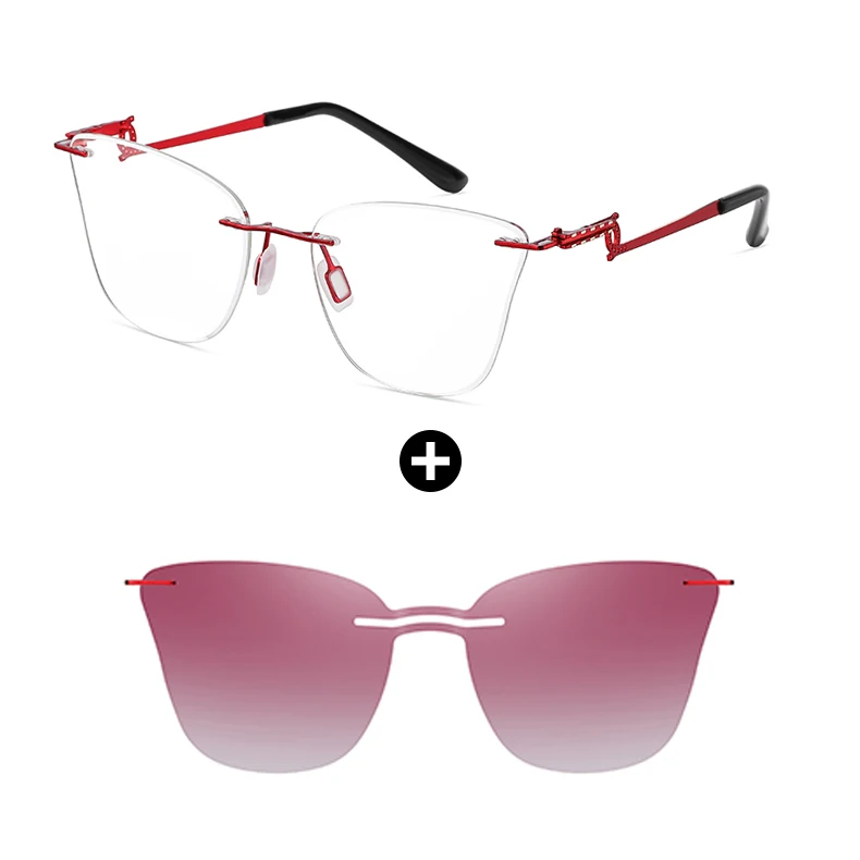 High Quality Factory Ready Stock Rimless Metal Frames Glasses With Sunglasses Polarized Magnetic Clip On Sunglasses