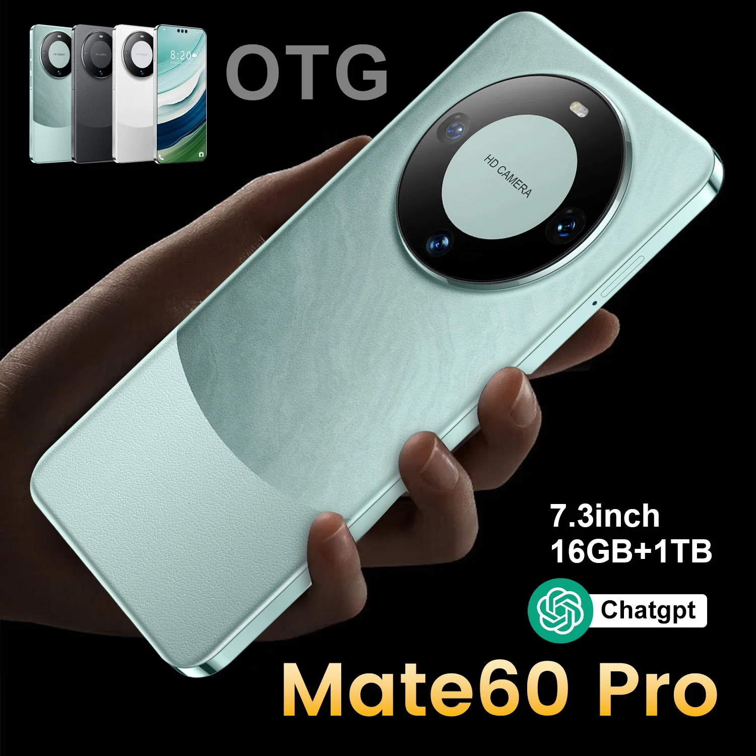 Mate 60 Pro 7.3 inch full screen global version mobile phone 16GB+1TB cell phone Android 10.0 face unlock 4G&5G smartphone
