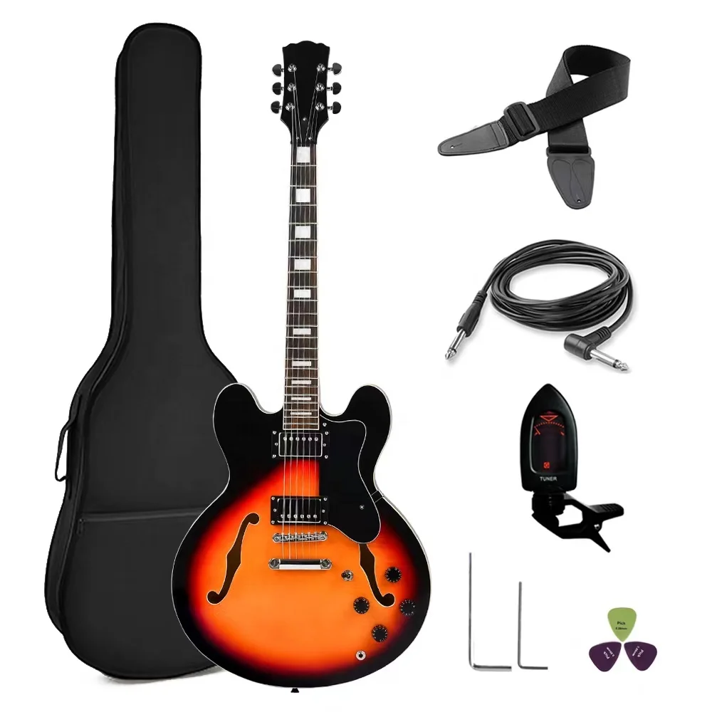 335 Style Electric Jazz Guitar Tiger/Flame Maple Top with Softbag and other Accessories OEM Design Customized Musical Instrument
