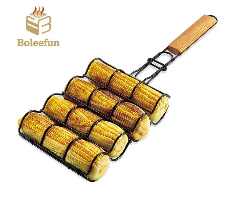 Wholesale Carbon Steel Galvanized Square Corn Grill Basket bbq wok topper vegetable grill basket for outdoor use