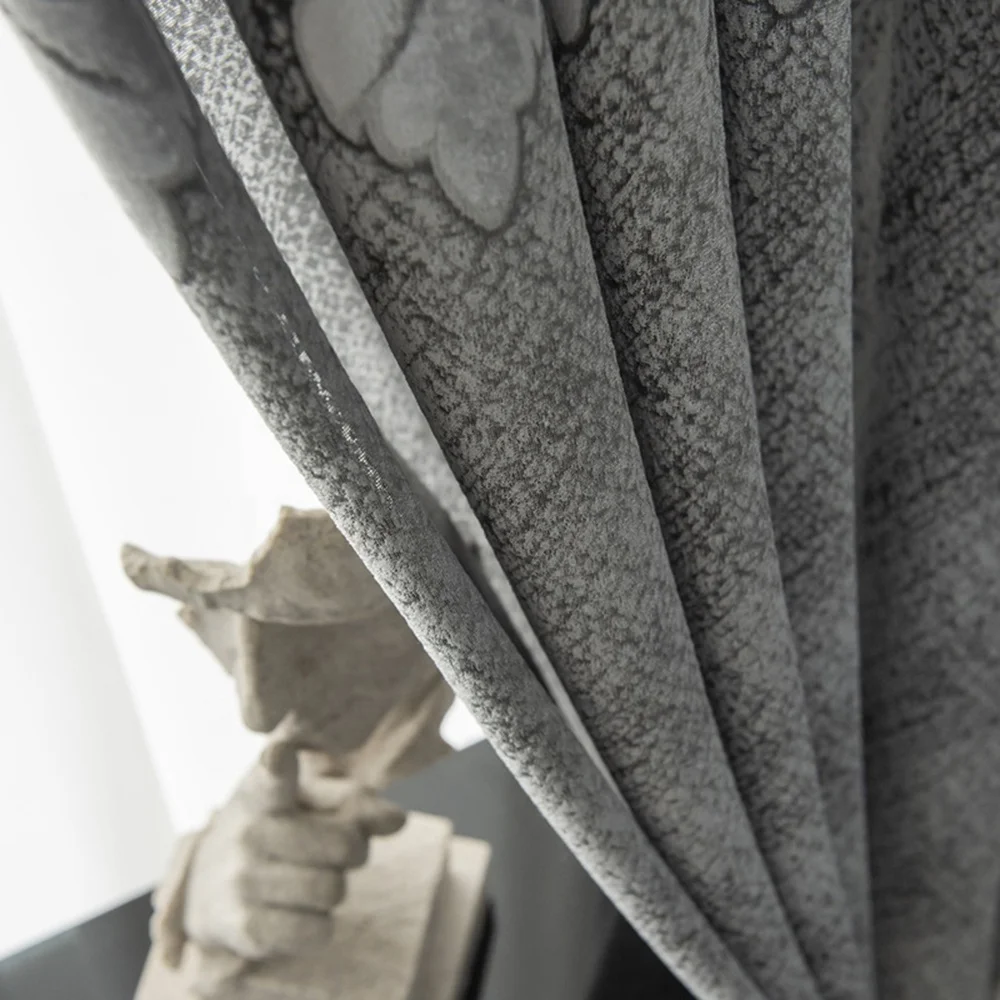 
Fashion flocked luxury villa new semi blackout home velvet jacquard flannel finished curtain living room bedroom Europe drape 