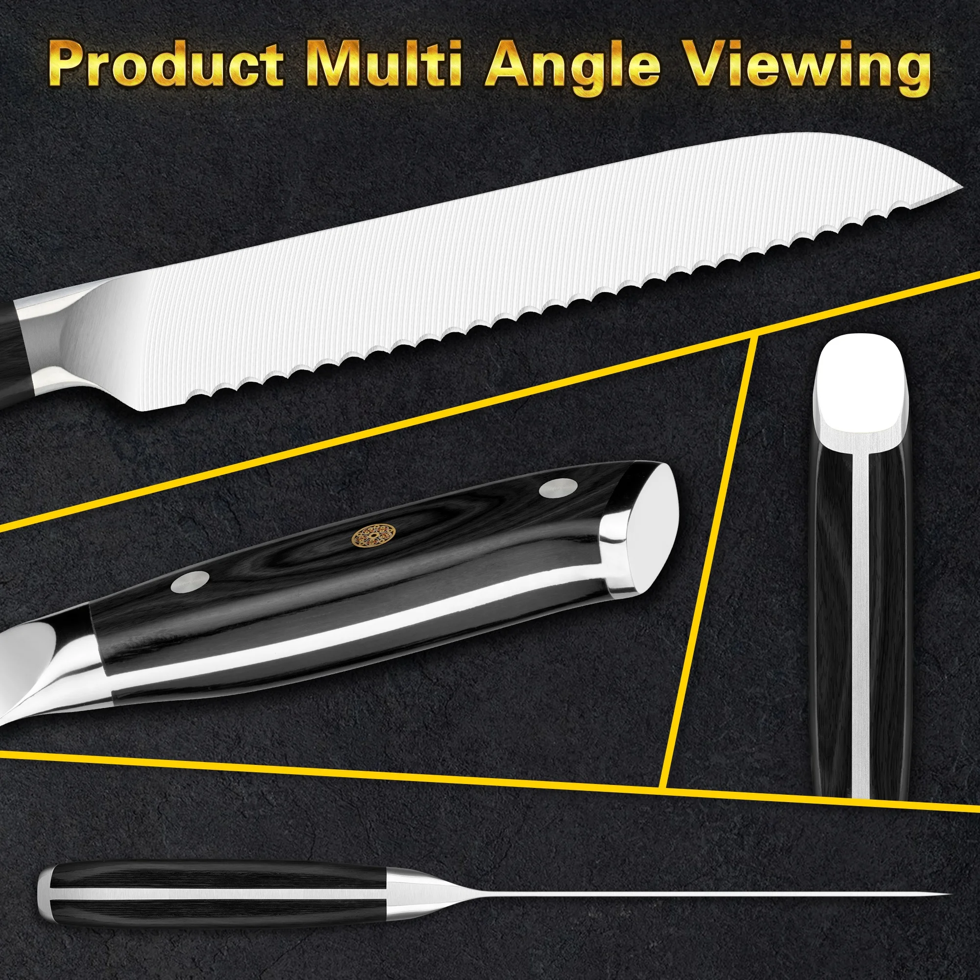 10% Off Custom Logo Black Pakka Wood 8 inch 1.4116 forged serrated bread knife made of german stainless steel