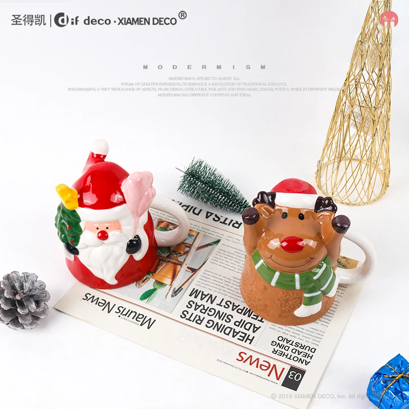 Custom logo cute cup Christmas Ceramic 3D Santa Design Novelty coffee tea Mugs