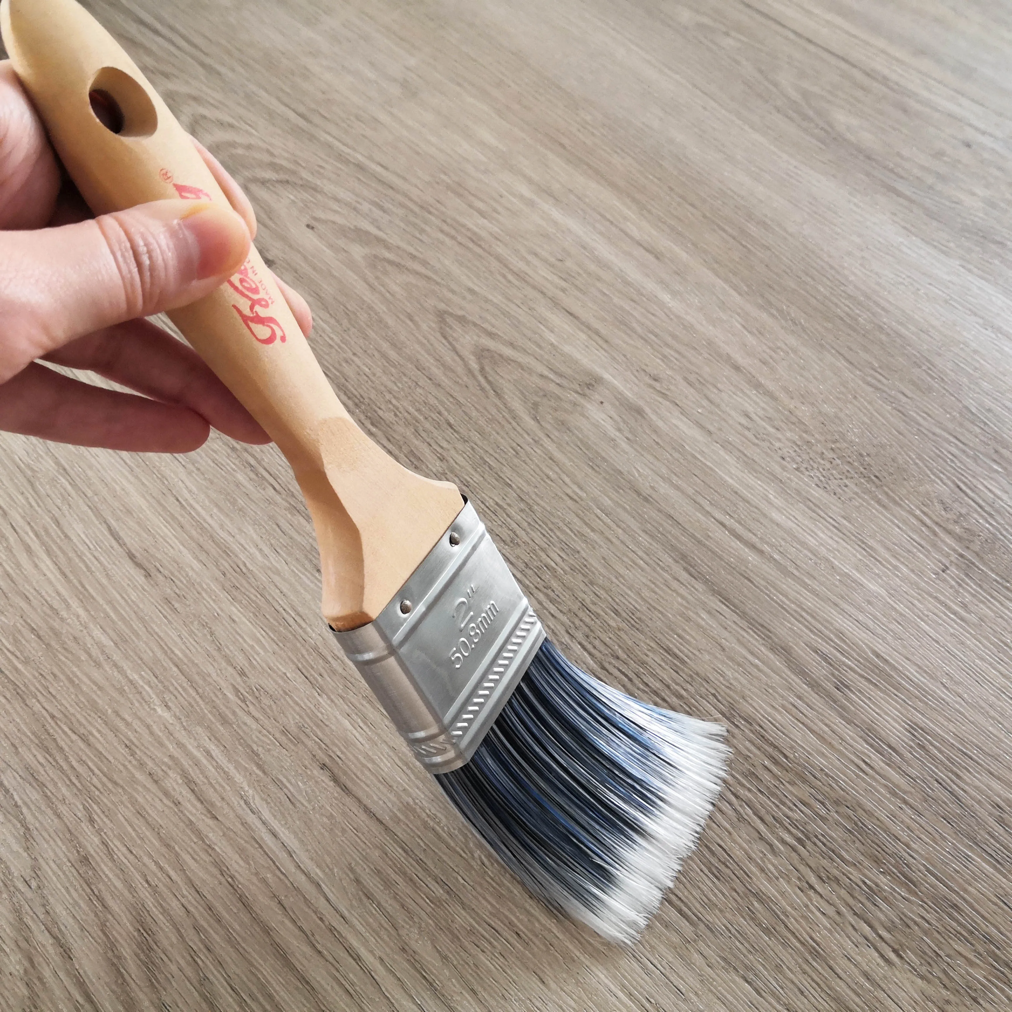 customized 2 inch 100% polyester wooden handle flat sash paint brush