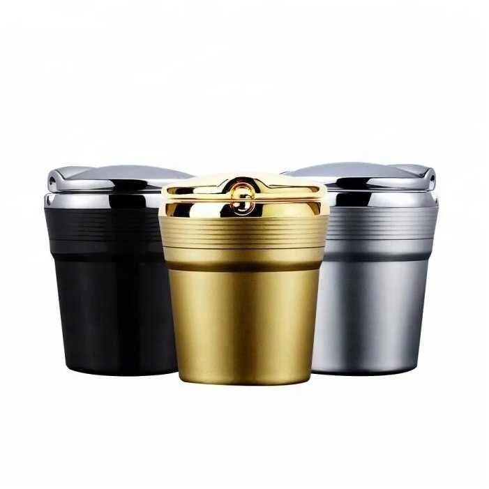 Portable Custom Outdoor Smokeless LED Car Cigarette Ashtray With Cover