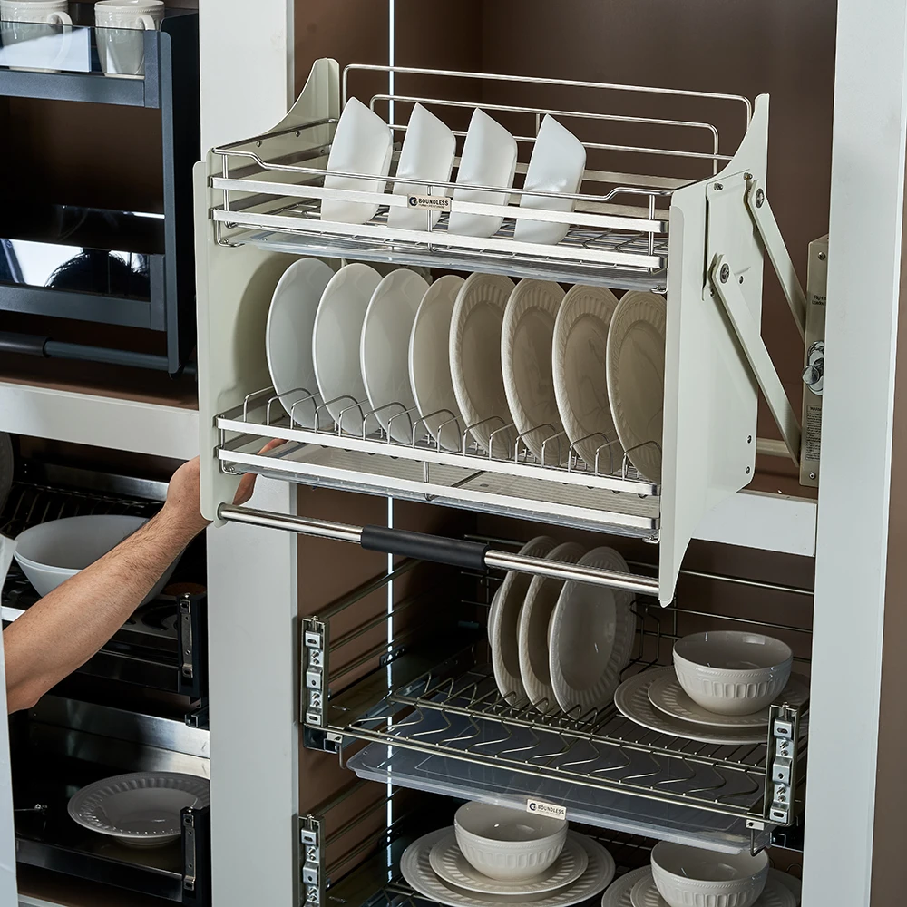 Kitchen wall cupboard Two Tiers pulling down shelf system  dish and bowl organizer kitchen accessory BFF--9131