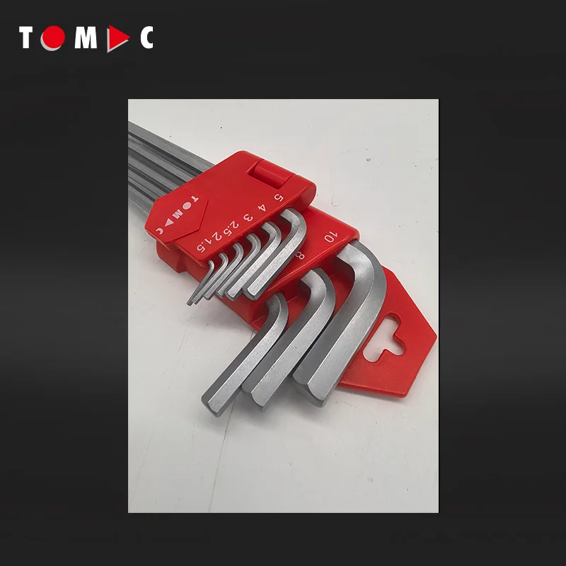 TOMAC 9-Piece Chrome Vanadium Ball Point Hex Key Set with Extra Long Arm - Professional Hexagonal Wrench Tool Set