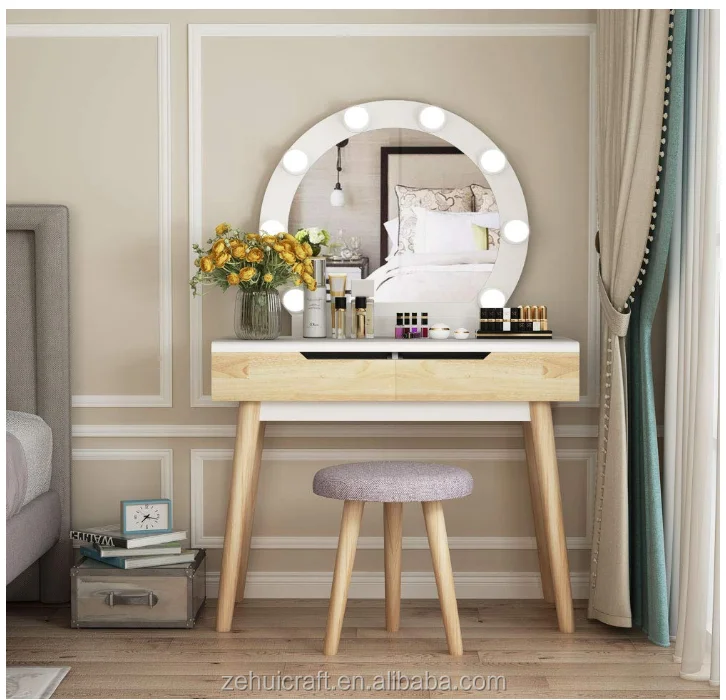 New Style MDF makeup dressing table With 2 Drawers Bedroom 360 Degree Rotating Mirror Bedroom Furniture
