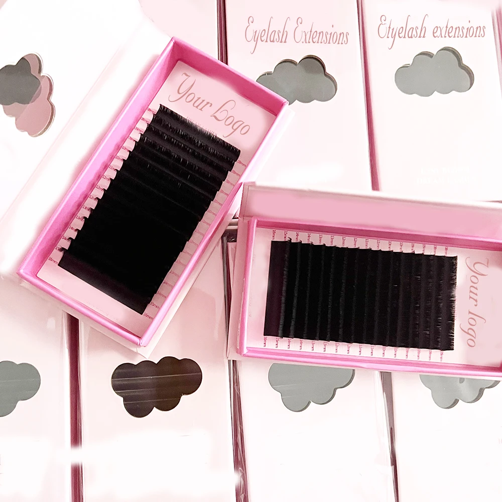 Wholesale Matte Dark Black Volume Silk Eyelash Extensions volume Individual Cashmere Supplies Lash Trays