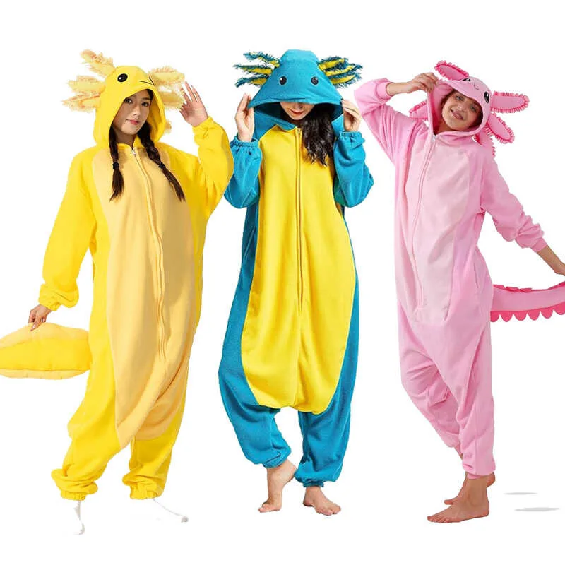 Pink salamander adult one-piece Animal pajamas Christmas pajamas Cosplay party animal pajamas