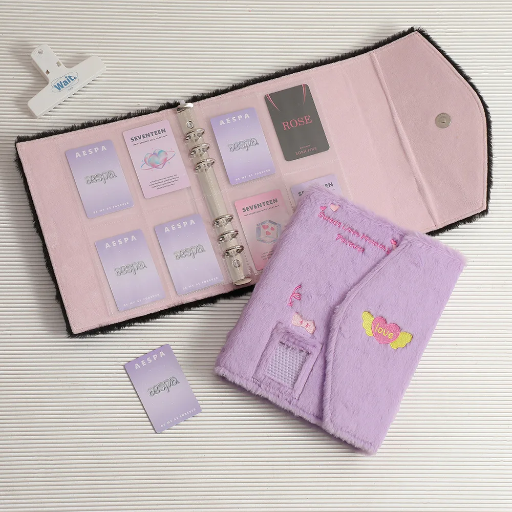 Kpop photocard plush collect book  Plush binder photo album with magnetic button and card window