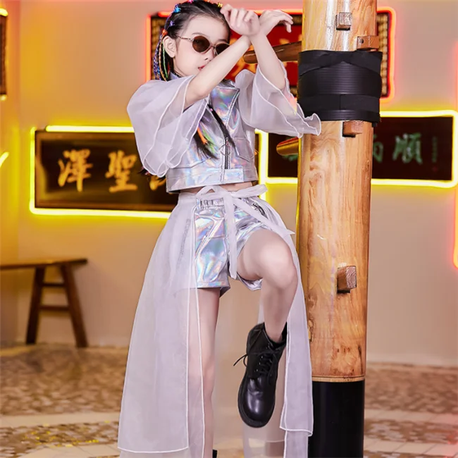 
SE1623 Sequined Children Latin Dance Costumes Blue Jazz Dance Crop Top and Pants 