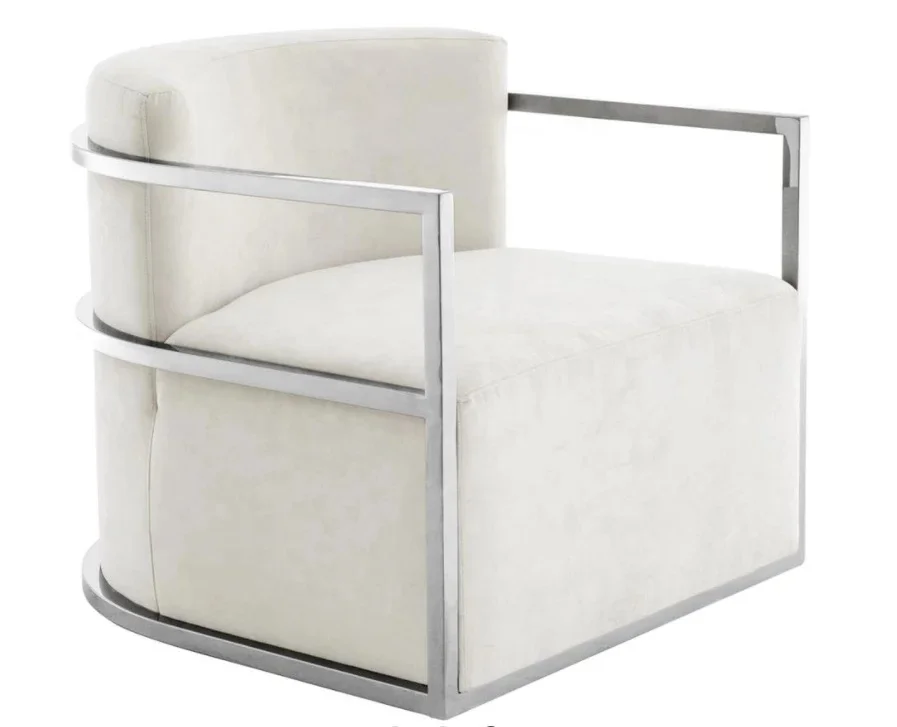 Modern Living Room Furniture White Leather Couch One Seater Leisure Stainless Steel Legs In Gold Color Sofa