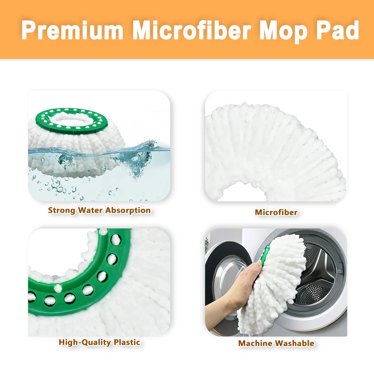 3 Pack White Color Easy to Replace Mop Head Replacement For Libman Tornado Spin Mop