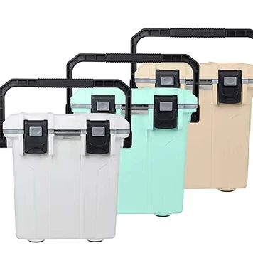 Outdoor sports goods custom 20qt 30L 50L camping cooler box rotomolded cooler boxes hielera with cup holders ice chilly bin