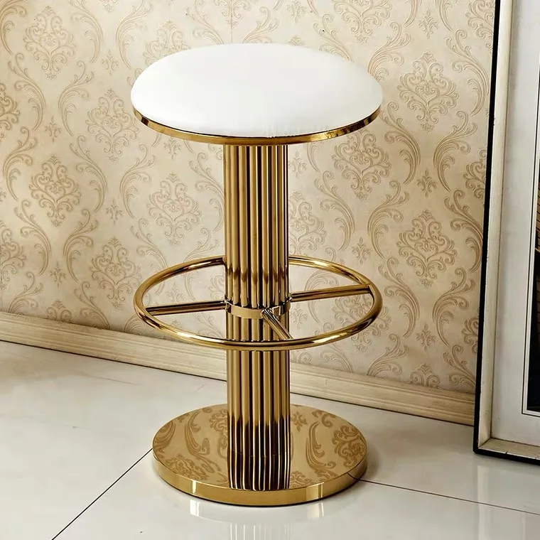 Home furniture modern T shape back stainless steel gold leather stool bar vintage barstool chairs high stool bar chair
