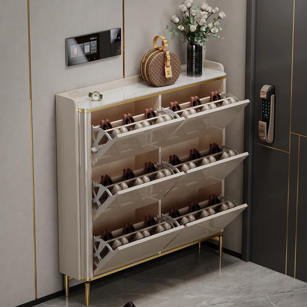 Modern simple tip bucket type ultra-thin shoe cabinet household door into small household shoe rack