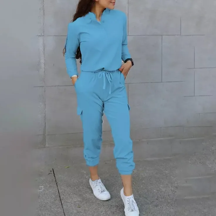 Modern Athletic Spandex Rayon Long Sleeve Scrub Uniform Nurse Jogger Pants Scrubs Sets