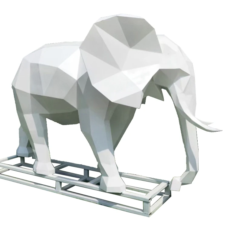 Bright silver stainless steel big elephant sculpture outdoor metal large animal statues