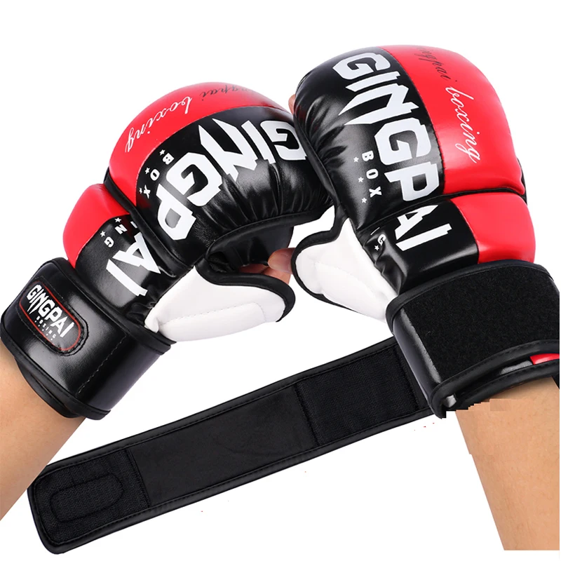 Wholesale custom Design logo high quality Professional PU leather ufc Half Finger MMA Boxing Training Gloves