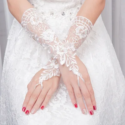 Summer New White Wedding Gloves Wedding Gloves Short Paragraph Long Lace Gloves