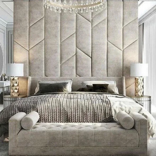 Luxury Bedroom Furniture Modern Headboards Adhesive Fabric Background Wall Panels For Double Full Hotel Bed