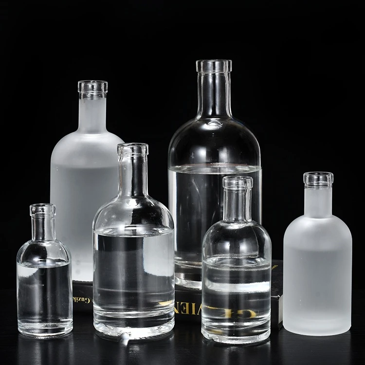375ML 500ML 750ml 1000ml transparent and frosted 16oz wine bottles sealed vodka glass whisky bottle with polymer stopper
