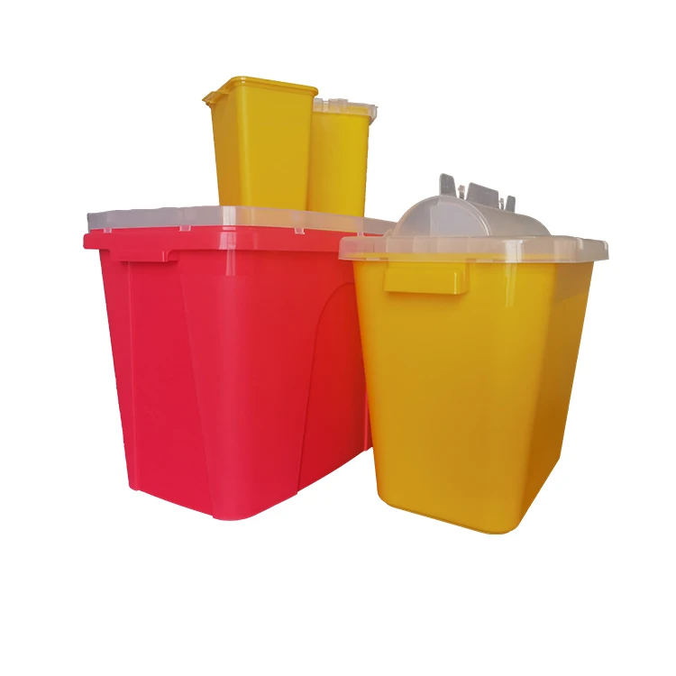 Small Red Plastic Medical Waste Box Yellow Square Container Sharp Safety Bins