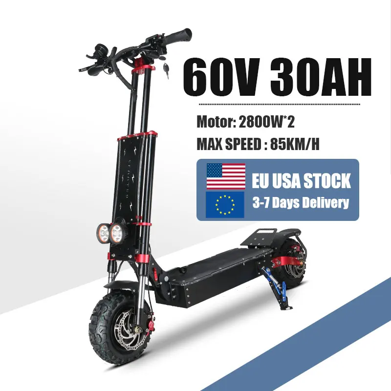 X5 13 Inch 60V 5600W 6000W Two Wheel Dual Motor Us Warehouse Fat Tire Off Road Fast Folding Electric Scooter for Adult