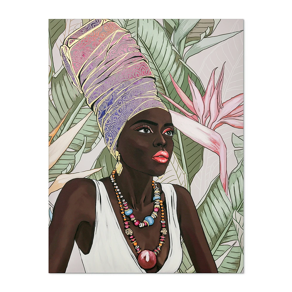 Premium Canvas Wall Art African Woman Abstract Paintings Canvas Prints With Gold Foiling