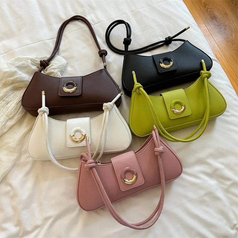 French niche texture underarm bag 2024 summer new solid color PU shoulder bag versatile diagonal cross handbag