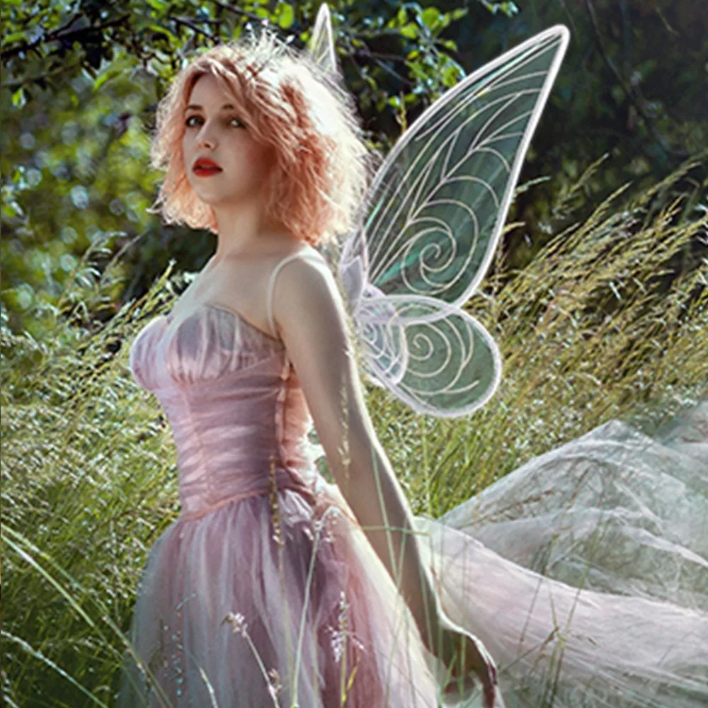 White Fairy Wings Dress Up Sparkling Sheer Wings Butterfly Fairy Halloween Costume Angel Wings for Kids Girls