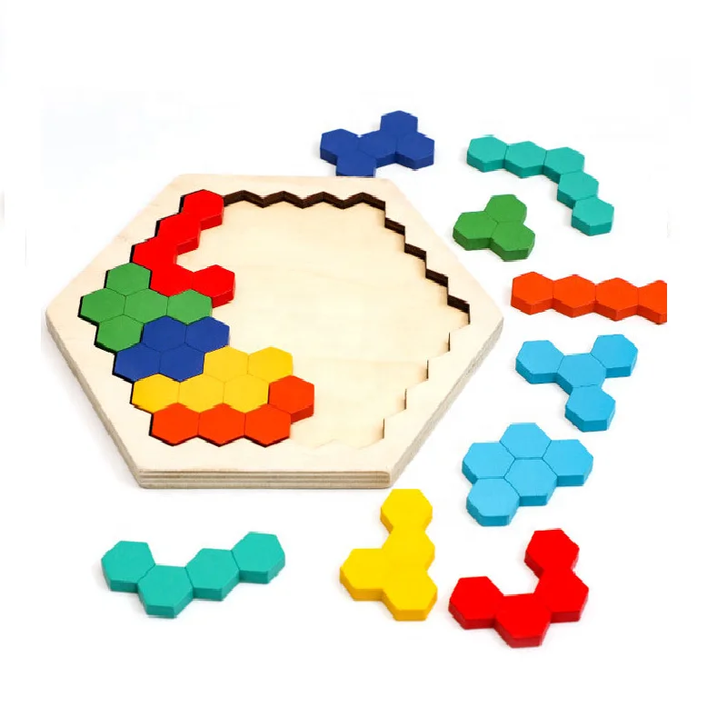 Shape Pattern Block Logic IQ Game STEM Montessori Educational Gift Wooden Hexagon Brain Teaser Puzzles for children