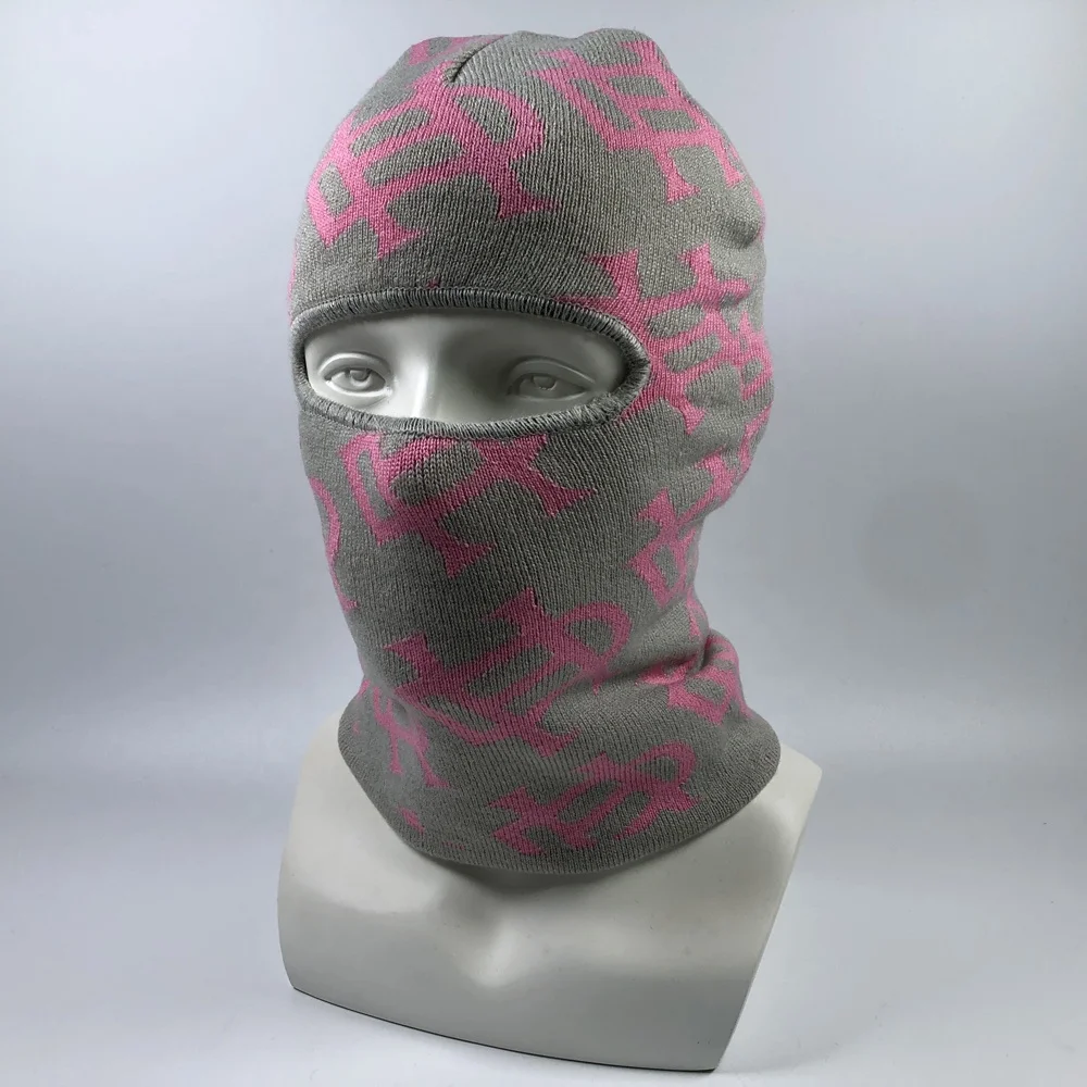 OEM fashion high quality acrylic knit unisex one hole full face masque winter ski mask for men custom  jacquard 2 colour balac