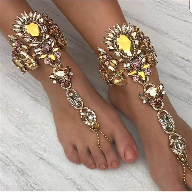 Jachon Beach Jewelry Accessories Colorful Crystal Anklet Bracelet For Women Leg Foot Sandals Ankle Chain